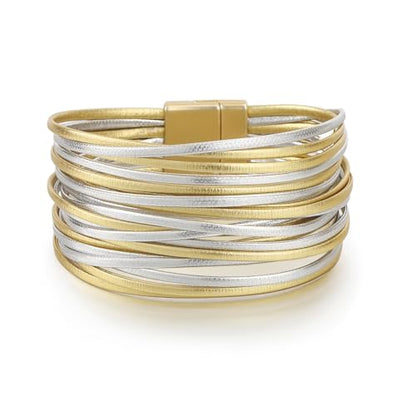 Edoneery Leather Wrap Bracelets for Women, Boho Layered Cuff Bangle | Multi-layer Leather Cuff, Daily wear, Stackable Bangle, Easy on-off, Western Jewelry Gifts for Women - color: Gold and Silver