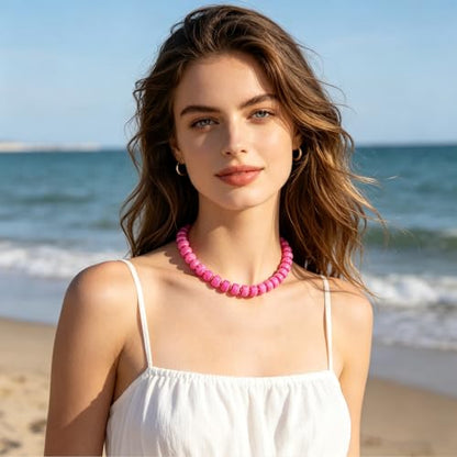 Chunky Heart Necklaces for Women Colorful Resin Beaded Necklaces for Women Gold Puffy Heart Statement Necklace Trendy Acrylic Choker Jewelry Gift - color: B-Rose red