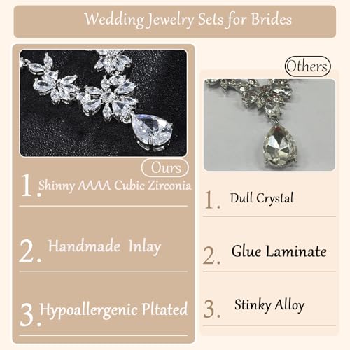 Jewelry Set for Women, Necklace Dangle Earrings Bracelet Set with White AAA Cubic Zirconia, Allergy Free Wedding Party Jewelry for Bridal Bridesmaid - color: Necklace + Earrings + Bracelet