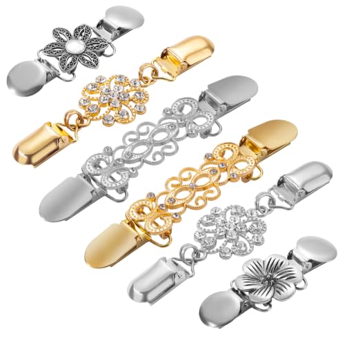 6 Pieces Dress Clips Back Cinch Set,5.5inch Scarf,Sweater,Clothes,Shawl,Retro Cardigan Collar,Travel Hat,Dress Shirt Brooch Clip for Women Girl Decor - color: silver/gold colors