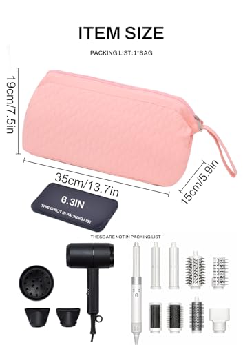 TeeYee Nylon Hair Tools Travel Bag for Dyson Airwrap Quilted Toiletry Bag | Travel Storage Bag for Shark Flexstyle/Curling Iron,Water-repellent,Wide-open,Well-structured,Heat-safe lining,002pink - color: 002Pink