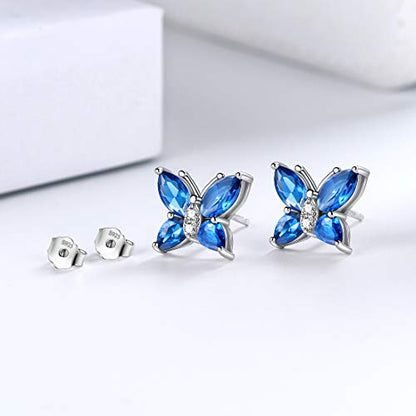 Butterfly Birthstone Stud Earrings - Women 925 Sterling Silver Butterflies Birthstone Stud Earrings Birthday Gift for Women - color: I.September