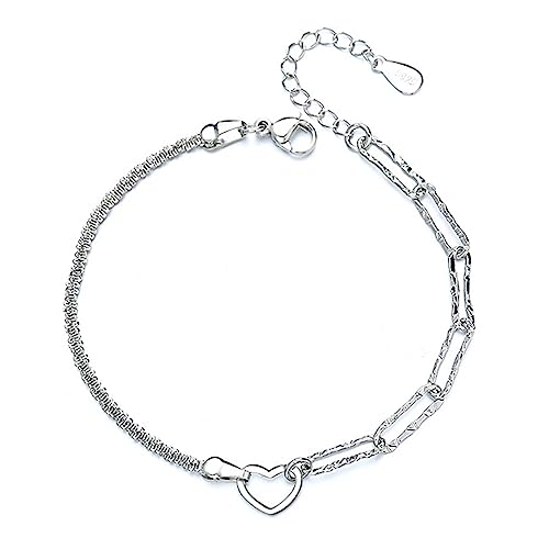 kelistom 925 Sterling Silver Bracelets for Women Teens, Love Heart Charm Chain Bracelet Bangle Fashion Jewelry Gifts - color: heart-1 silver