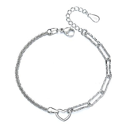 kelistom 925 Sterling Silver Bracelets for Women Teens, Love Heart Charm Chain Bracelet Bangle Fashion Jewelry Gifts - color: heart-1 silver