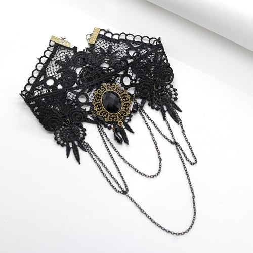 AILUOR Punk Rock Wedding Party Handmade Black Lace Choker, Gothic Retro Lolita Beads Chain Vampire Pendant Necklace for Women Halloween - color: Black-C