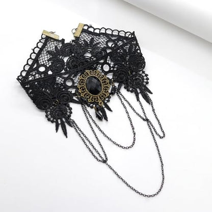 AILUOR Punk Rock Wedding Party Handmade Black Lace Choker, Gothic Retro Lolita Beads Chain Vampire Pendant Necklace for Women Halloween - color: Black-C