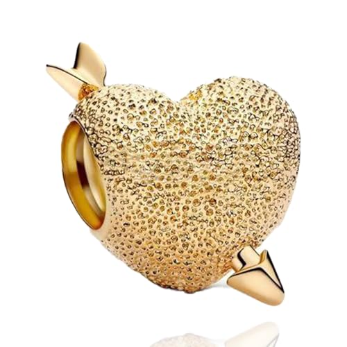 14K Gold Plated Silver Charms for Pandora, Women Heart Family Love Pet Animal Bead Dangle for Bracelets Necklace Jewelry Gift - color: B-Golden- Cupid's Arrow Heart