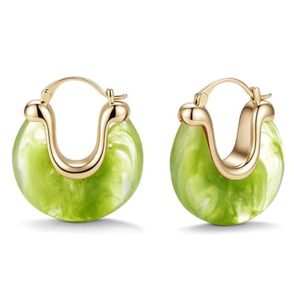 Chunky Gold Resin Hoop Earrings Leverback Statement Huggie Hoops Dangle Drop Dressy Earring Prom Festival Vacation Jewelry for Women - color: Green, size: Drop