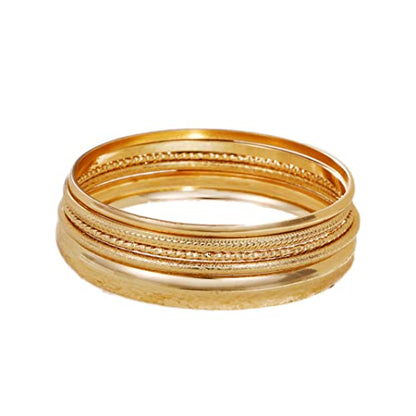 COLORFUL BLING 5-12Pcs Boho Indian Bangles for Women Twisted Chunky Stackable Cuff Bangle Statement Jewelry Handcuffs Wedding Layered Cable Smooth Bracelets Set - color: 5pcs gold