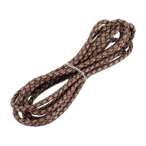 MECCANIXITY Braided Leather Cord, Round Leather Bolo Tie String Rope for Crafts, Jewelry Making, Necklace, Bracelets, 4mm x 2m, Retro Brown - color: Retro Brown, size: 4mm x 2m