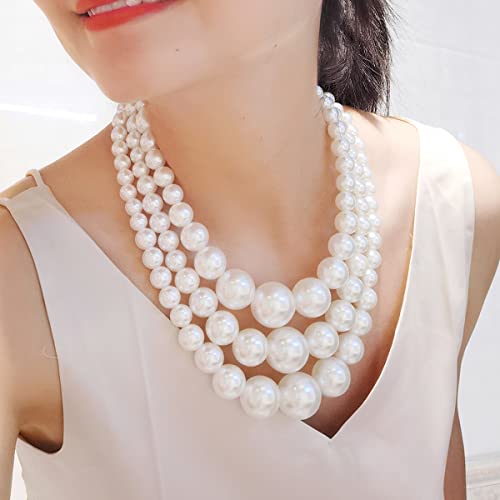 We We Imitation Pearl Necklace for Women Large Chunky Pearl Necklaces Multilayer Pearl Necklace and Earring 1920s Costume Jewelry set - color: white pearl necklace set
