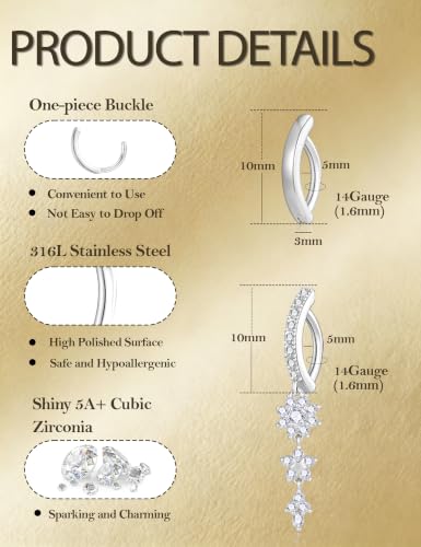 Apsvo 2Pcs Belly Button Ring for Women Surgical Steel CZ Clicker Belly Rings Hoop Teardrop Heart Dangle Belly Button Piercing Simple Reverse Navel Piercing Jewelry 14G - color: Silver-Dangle