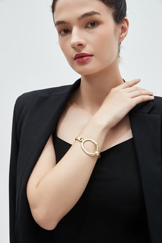 Gold Cuff Bracelet for Women Chunky Bracelet Statement Bracelet | Chunky Bangle Bracelets for Women Silver Beaded Open Bangle Stackable Stretch Bead Bracelet Boho Jewelry Gift for Wife Couple - style: Chunky Gold Bangles