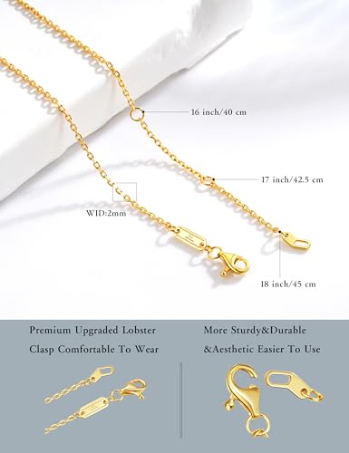 S925 Sterling Silver Chain Necklace for Women, 18 inch Adjustable, Classic, Fashionable, Versatile, Unique Safety Buckle Design, Silver Necklace Gift - color: Yellow Gold