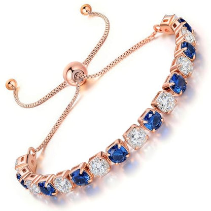 Lovans 14K Gold Plated Tennis Bracelets,White/Yellow/Rose Gold-plated Adjustable Cubic Zirconia Tennis Bracelet for Women - color: Rose Gold, size: 5MM Blue