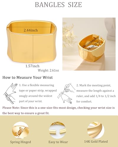 Bangle Bracelets for Women | 14K Gold Plated Trendy Wide Bracelets | Hinged Arm Cuff Bangles Chunky Bracelet for Women - color: Style J-Gold Plated Bangles