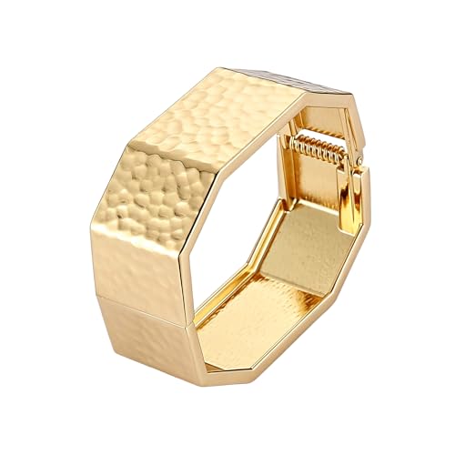 AsAlways 14K Gold Plated Hammered Cuff Bracelet for Women Wide Textured Open Cuff Bangle Statement Gold Chunky Bracelet Jewelry Gift - color: Hexagonal Gold