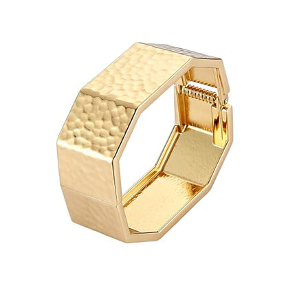 AsAlways 14K Gold Plated Hammered Cuff Bracelet for Women Wide Textured Open Cuff Bangle Statement Gold Chunky Bracelet Jewelry Gift - color: Hexagonal Gold