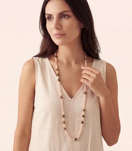 Long Beaded Necklaces for Women Pearl Stone Bead Strand - Layered Sweater Chain Elegant Mother's Day Jewelry Gifts - color: Champagne