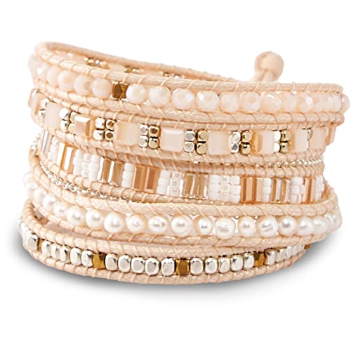 Bracelet for Women – Handmade Vegan Boho Natural Stone Layered Bracelet, Thailand Bohemian Stackable Beaded Wrap Bracelets, Summer Hippie Bracelet Stack, Fashion Jewelry Gifts - color: A7-Cream