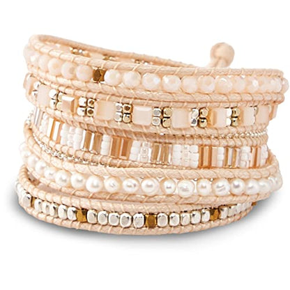 Bracelet for Women – Handmade Vegan Boho Natural Stone Layered Bracelet, Thailand Bohemian Stackable Beaded Wrap Bracelets, Summer Hippie Bracelet Stack, Fashion Jewelry Gifts - color: A7-Cream
