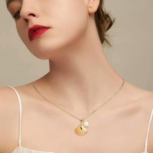 Jean Beau Dainty Pendant Necklaces for Women, Cute Chain Necklace Jewelry Gift - color: shell pearl