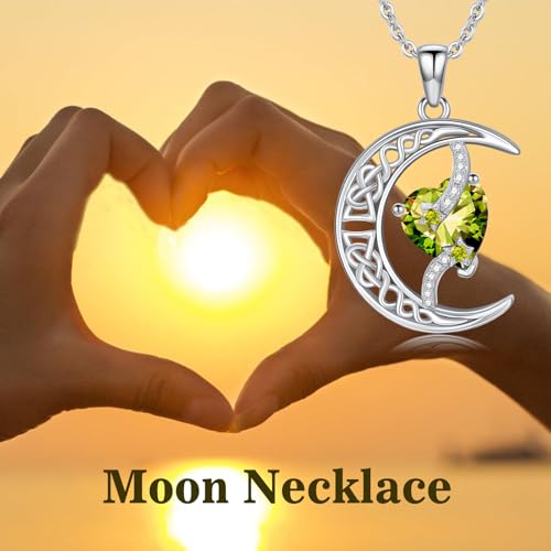 TOUPOP Moon and Star Birthstone Necklace for Women 925 Sterling Silver Celtic Moon Jewelry Birthday Mothers Day Gifts for Mom Wife Her - color: 08-August-Peridot