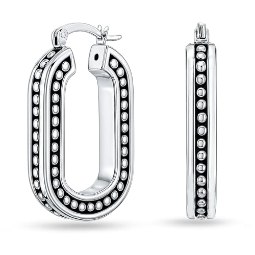 LeCalla 925 Sterling Silver Bali-Style Hoop Earrings Lightweight Click-Top Antique Two-Tone Beaded Italian Bali Style Earring Hoops for Women - style: O-shape Beaded