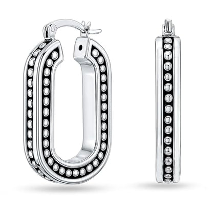 LeCalla 925 Sterling Silver Bali-Style Hoop Earrings Lightweight Click-Top Antique Two-Tone Beaded Italian Bali Style Earring Hoops for Women - style: O-shape Beaded