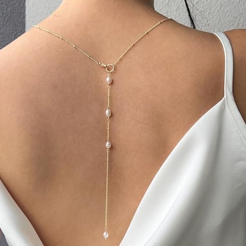 Body Chain Jewelry for Women Rhinestone Back Chain Necklace for Backless Dress Backdrop Chain Necklaces for Women - color: Back