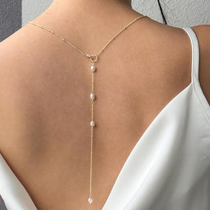 Body Chain Jewelry for Women Rhinestone Back Chain Necklace for Backless Dress Backdrop Chain Necklaces for Women - color: Back