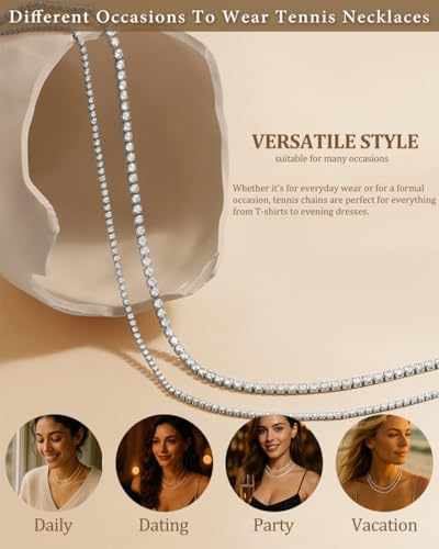 Double Layer Tennis Necklaces for Women - Dainty Gold and Silver CZ Tennis Necklace Simple Tennis Chain Sparkly CZ Choker Necklaces for Women Trendy Silver Jewelry - color: Silver, style: 16inch/2mm & 18inch/3mm