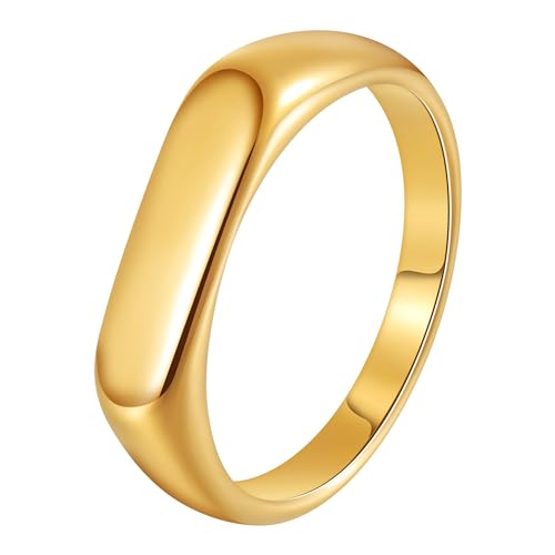 Mens Stainless Steel Plain Signet Rings 4/7/10/14MM Rectangular Pinky Rings | High Polish Classic Blank Thumb Rings, Everyday Comfit Wear, Gift for Men - color: Gold04