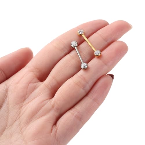 14G Nipple Rings Titanium Nipple Jewelry for Women Bridge Piercings | 1 Pair Nipple Bars,Hypoallergenic Nipple Barbells,Internally Threaded Nipple Piercings,Tongue Rings,Straight Barbells - color: Styele5:Clear CZ,Gold, size: 14G+5/8"(16mm)