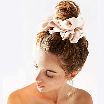 Big Real Silk Scrunchies for Women 6.3Inches Large Scrunchie Satin Oversized Silk Thick Elastic Hair Ties Jumbo Hair Scrunchies 6 Pack (Black,White,Pink, Champagne,Navy,Yellow) - color: Black, White, Pink, Champagne, Navy, Yellow, size: 1 Count (Pack of 6