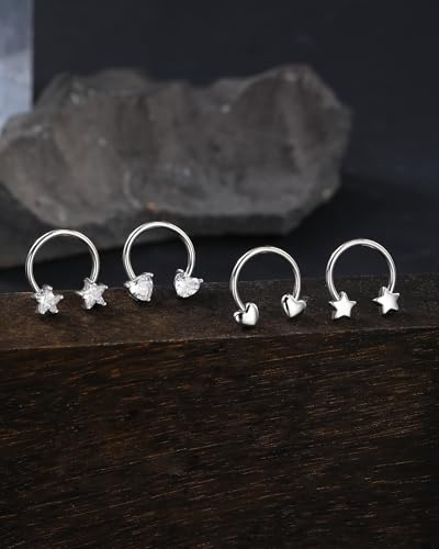 4Pcs Septum Rings 16g Septum Jewelry Star Heart Nose Rings Hoops 316L Surgical Steel Daith Helix Tragus Piercing Jewelry for Women