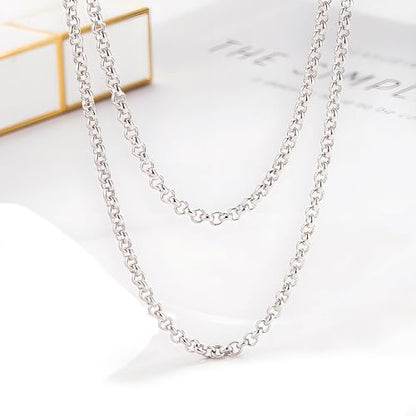 Solid 925 Sterling Silver 3mm Rolo Chain Necklace 16" to 30" | Classic Round Link Chain with Lobster Clasp, Minimalist Design for Men & Women - size: 28"