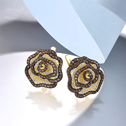 Santuzza Sterling Silver Gemstone Flower Earrings for Women - color: [A]Rose-Brown