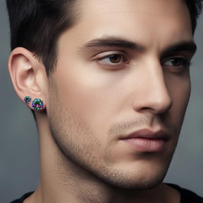 5 Pairs Screw Back Stud Earrings Set, Cubic Zirconia Stud Earring for Women Men Hypoallergenic 316L Surgical Stainless Steel Round Cut CZ 3-7mm - color: White-Rainbow