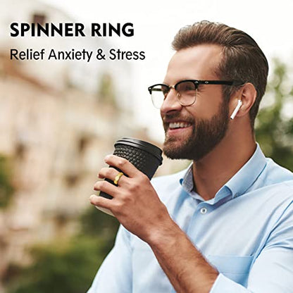 LAOYOU Spinner Anxiety Relief Fidget Ring for Women | 6MM Titanium Stainless Steel Glitter Stress Relieve Calming Rings Non Tarnish Hypoallergenic - color: 1pc Gold Color