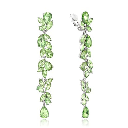 Crysdue Clip On Earrings for Women Rhinestone Crystal Teardrop Cluster Wedding Bridal Non Pierced Long Dangle Earring for Prom Party - color: Light Green Gold-Tone