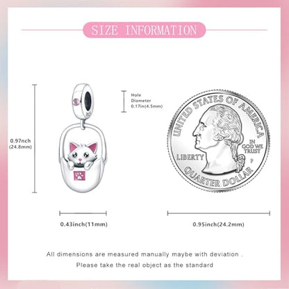 925 Sterling Silver Bead Charm for Pandora Bracelets and Necklaces,Pink Bow Cherry Butterfly Blue Ocean Pendant Bead Charms Jewelry Present Valentines Gifts for Wife/Girlfriend Women - style: Cute Cat Charms
