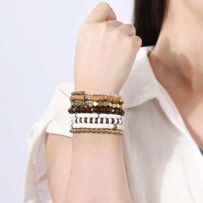 Mens Beaded Bracelets Tribal Wooden Elastic Adjustable Prayer Beads Wrap Cuff for Women - color: S: 8pcs