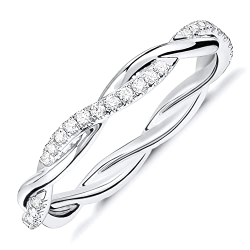 PAVOI 14K Gold Plated Cubic Zirconia Twisted Rope Eternity Band for Women - color: White Gold, size: 5