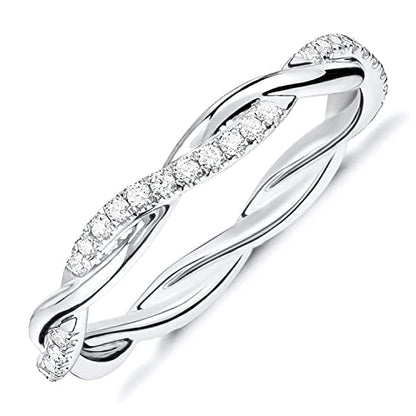 PAVOI 14K Gold Plated Cubic Zirconia Twisted Rope Eternity Band for Women - color: White Gold, size: 5