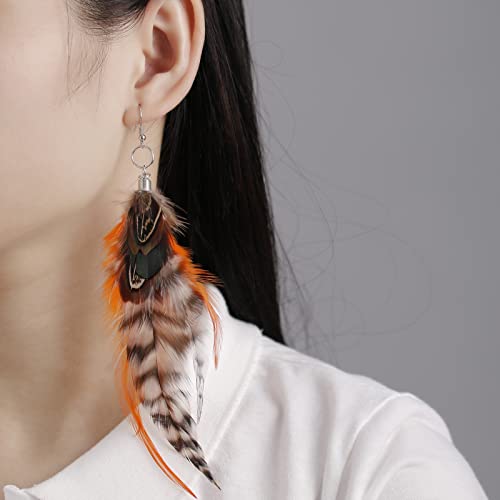 RUOFFETA Long Feather Earrings for Women, Boho Bohemian Earrings Multicolor Tassel Handmade Feather Earrings for Women Dangling - style: Style I