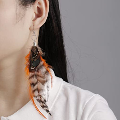 RUOFFETA Long Feather Earrings for Women, Boho Bohemian Earrings Multicolor Tassel Handmade Feather Earrings for Women Dangling - style: Style I
