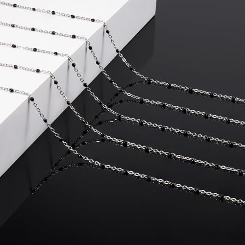 KYUNHOO 16.4FT/5M Black Enamel Beaded Chain for Jewelry Making | Silver Cable Link Roll Stainless Steel Jewelry Chains for Necklace Bracelet DIY - color: Silver-Black-2mm