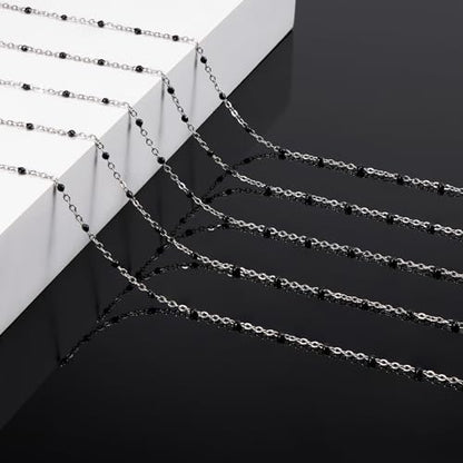 KYUNHOO 16.4FT/5M Black Enamel Beaded Chain for Jewelry Making | Silver Cable Link Roll Stainless Steel Jewelry Chains for Necklace Bracelet DIY - color: Silver-Black-2mm
