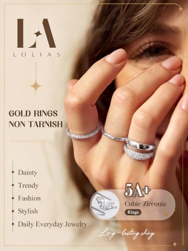 LOLIAS Gold Stackable Rings for Women Non Tarnish Engagement Wedding Bands | Hypoallergenic,Dainty Cubic Zirconia Wedding Ring Set,Minimalist Trendy Statement Promise Thumb Rings Stacking Size 5-10 - style: Unique-Silver